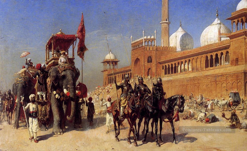 Grand Mogul et sa Cour de retour de la grande mosquée à Delhi Inde Arabian Edwin Lord semaines islamique Peintures à l'huile